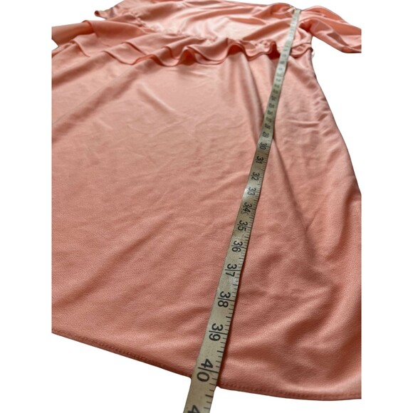 Vintage 80s‎ Peplum Party Dress Peach Pink Short Sleeves Buttons Wedding Retro S - Picture 4 of 14